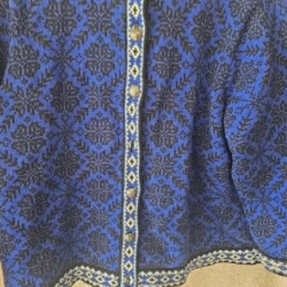 L.L. Bean Sweater Cardigan Womens 1X Blue Nordic Cotton Metal Button Front Heavy - Picture 5 of 7